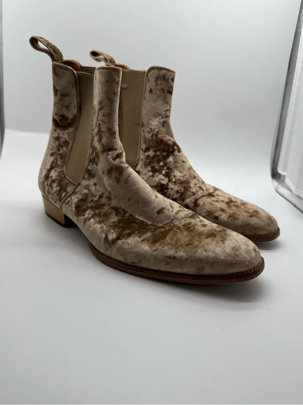 ORO Reggio Velvet Chelsea Boots Men’s 9 Tan Made Spain Quiet Luxury
